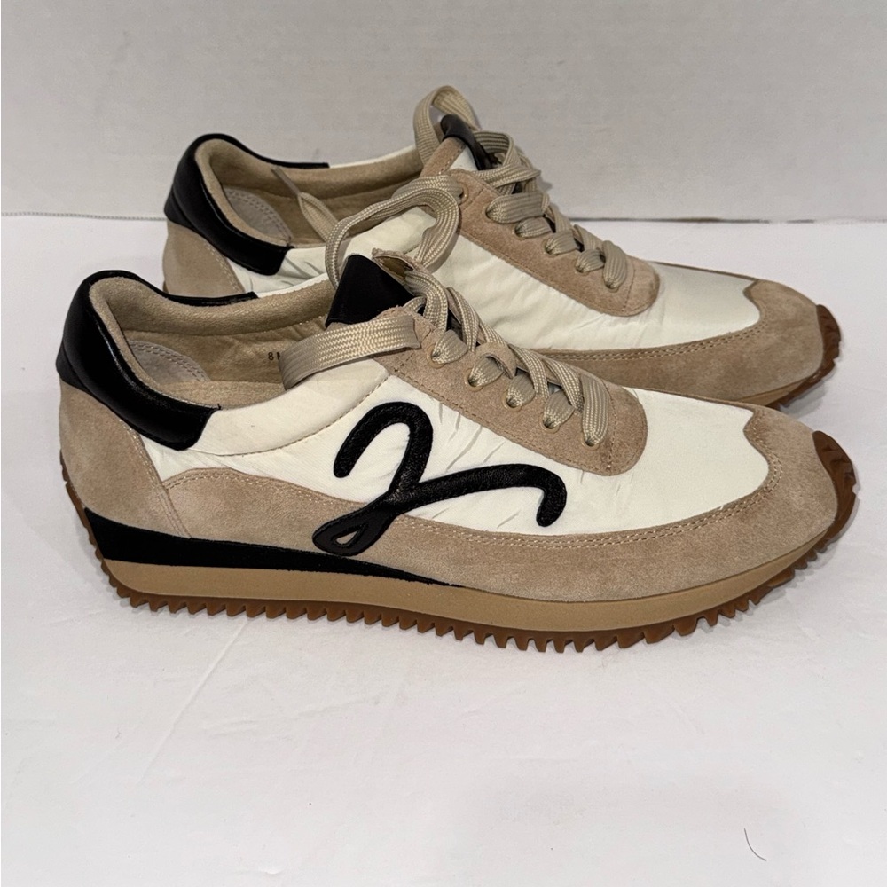 Vaneli Beige White Black Suede & Leather Sneakers